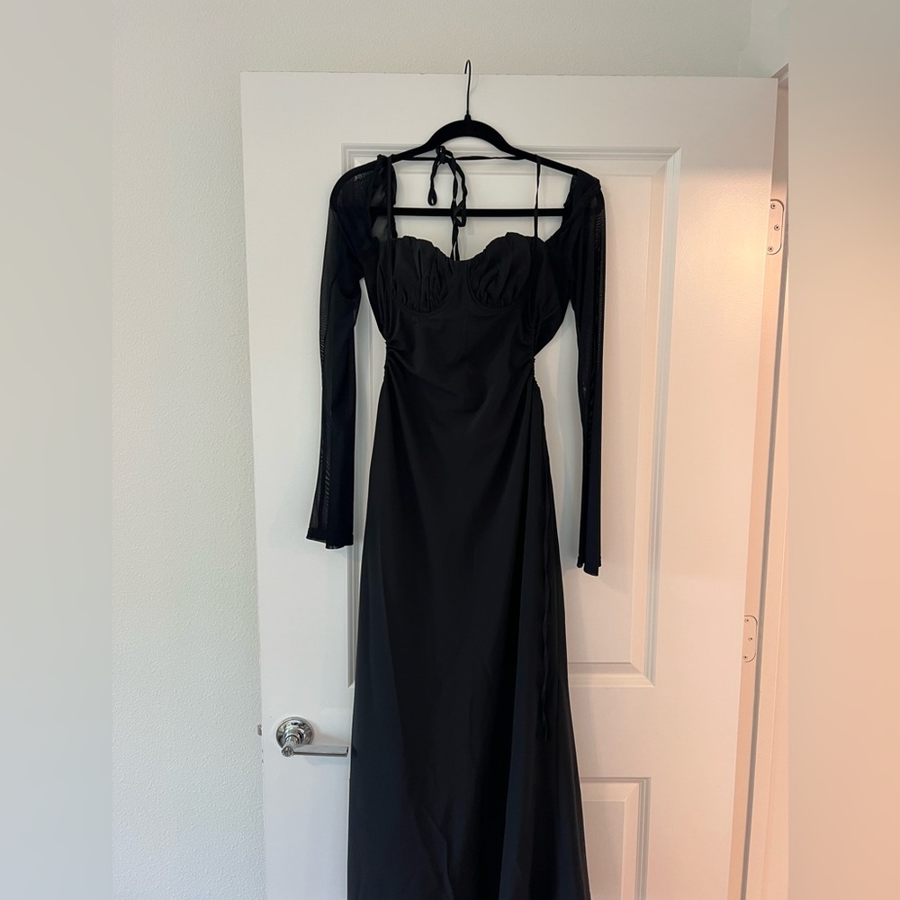 Princess Polly Black Long Sleeve Dress with side cut outs & ties
